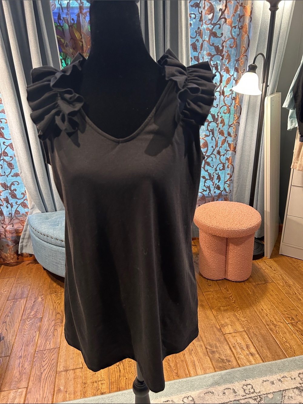 Zenana Outfitters Black Ruffle Shoulder Tank